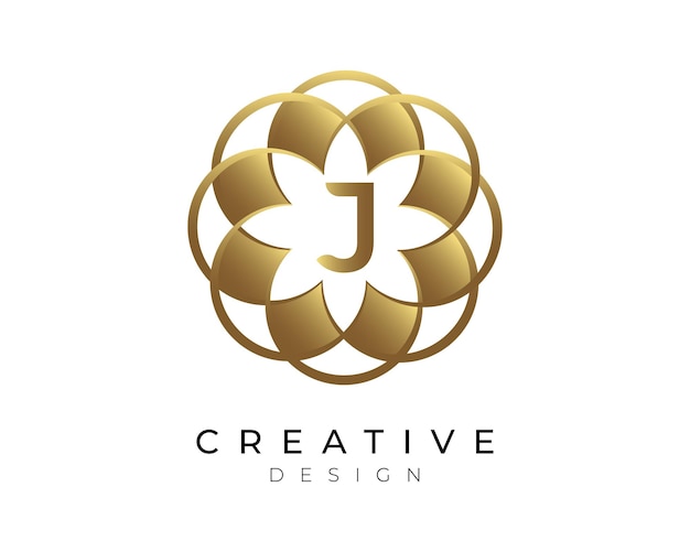 Letter J Flower Golden Logo Design Template