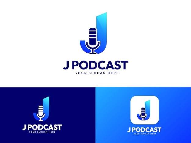 Letter J logo and microphone icon element design with gradient concept modern for podcast symbol