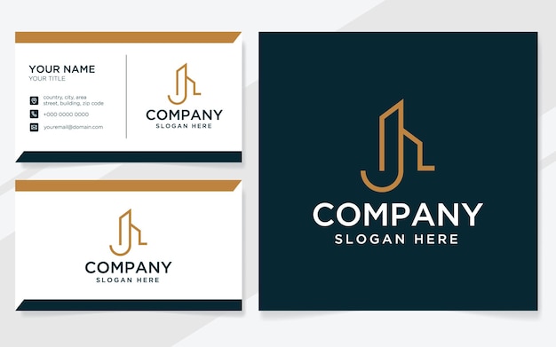 Letter J with building logo suitable for company with business card template