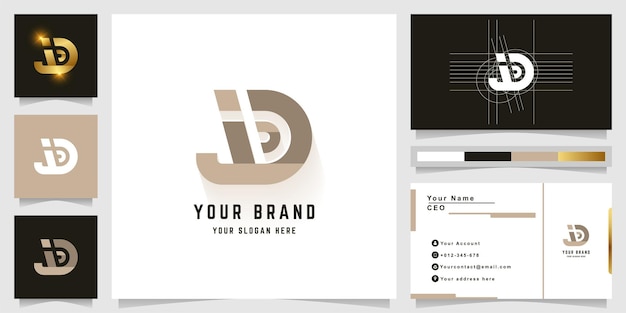 Letter jD or iD monogram logo with business card design