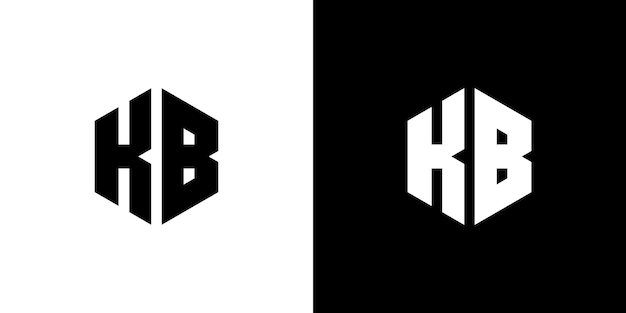 Letter K B Polygon, Hexagonal Minimal Logo Design On Black And White Background