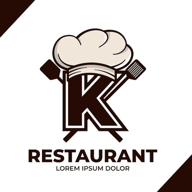 Letter K Chef hat logo design illustration Restaurant cafe logo icon isolated on white background