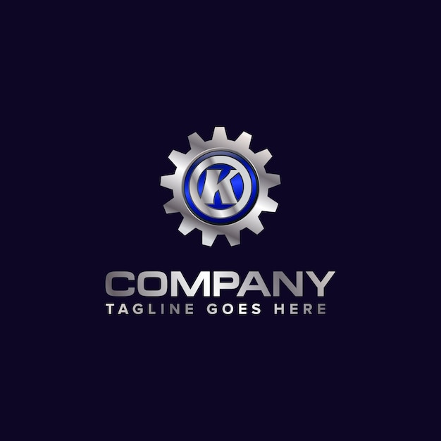 Letter K gear vector template logo This Design is suitable for technology industrial or automotive Gradient Gray