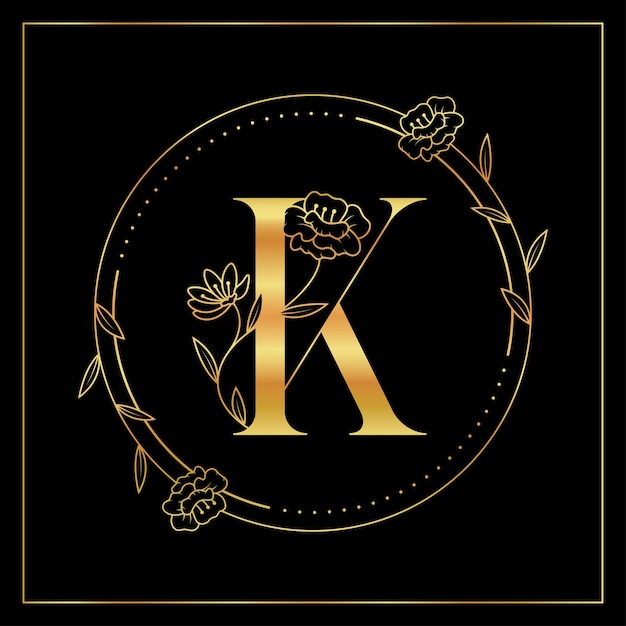 Vector letter k golden floral luxury and elegant logo