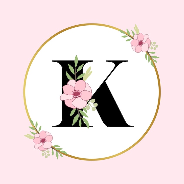 Vector letter k hand drawn floral logo