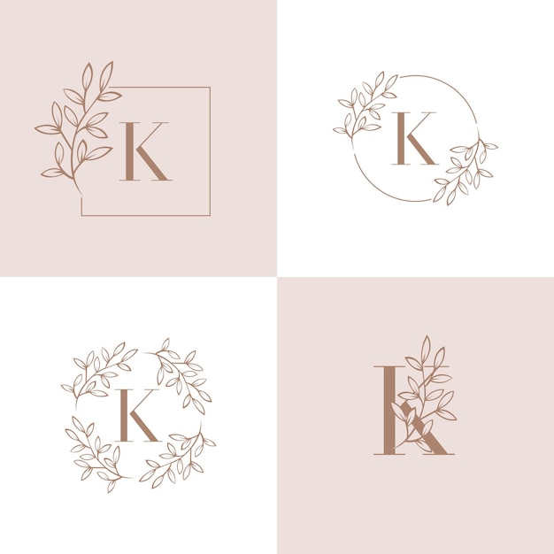 Vector letter k logo design with orchid leaf element