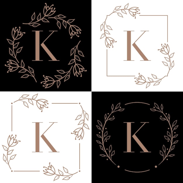 Vector letter k logo design with orchid leaf element