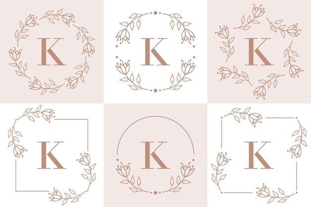 Letter K logo design with orchid leaf element