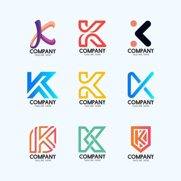 Letter K Modern Abstract logos collection  Alphabet Geometrical logotype for all kinds of business