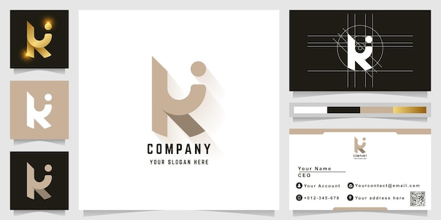 Letter ki or Ri monogram logo with business card design