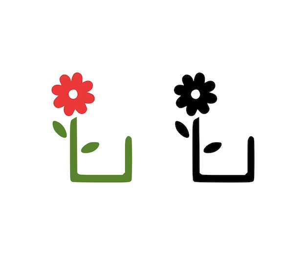 Letter L and red flower doodle icon