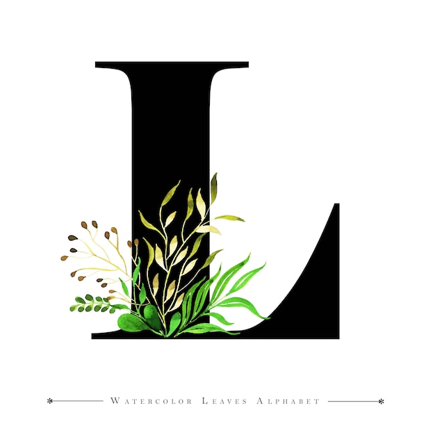 Letter L with Watercolor Leaves Background