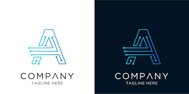 letter a logo design corporate business technology in linear outline style