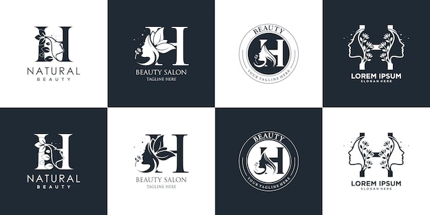 letter logo H design collection with nature beauty concept premium vector