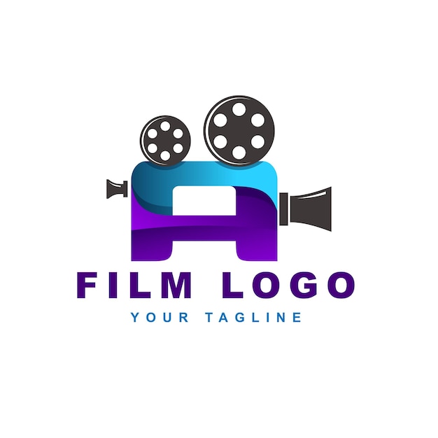 Letter a logo with film and camera video concept.