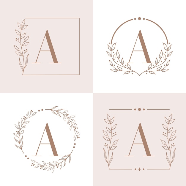 Letter A logo with floral frame background template