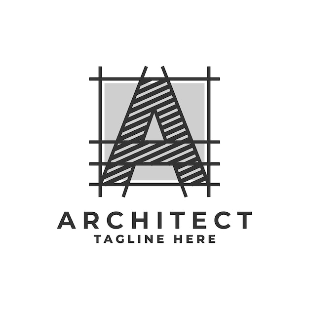 Letter A logo with a sketch style architect company logo vector template