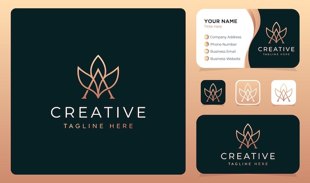 Letter A lotus logo design vector with business card template