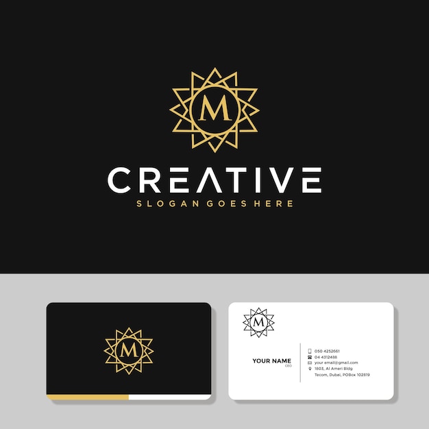 Letter M Abstract Flower Logo Set Business Card