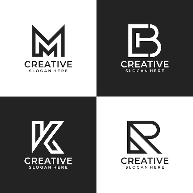 Letter m b k r logo vector graphic design template with line art style