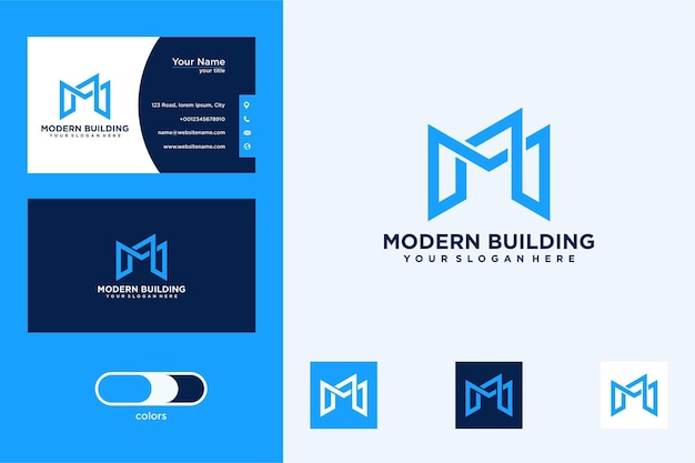 letter m building logo design and business card