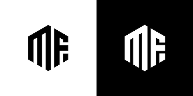 Letter M F Polygon Hexagonal Minimal Logo Design On Black And White Background