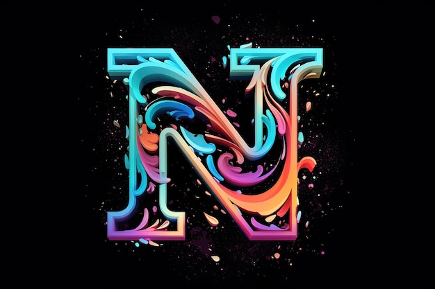 the letter m is painted in colorful and bright colors