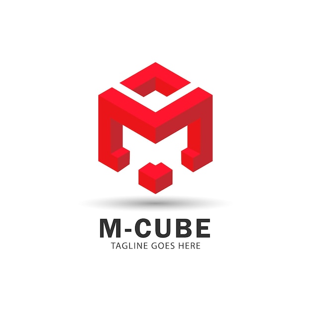 Vector letter m logo cube or hexagon shape design in 3d style