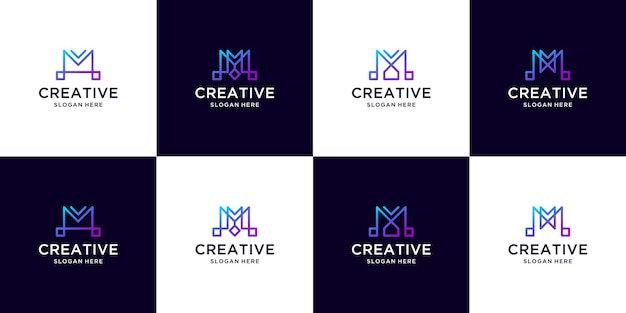 Letter m logo gradient color collection