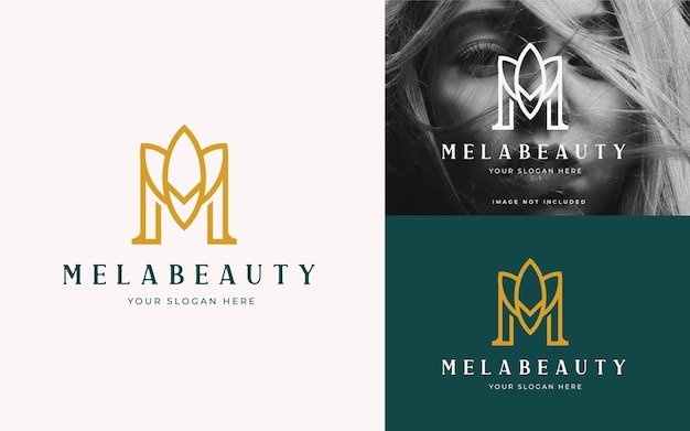 Letter M luxury logo with leaf icon design