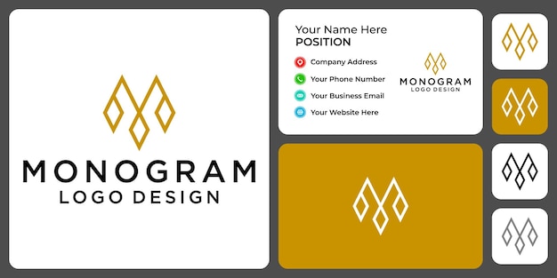 Letter M monogram luxury logo design with business card template