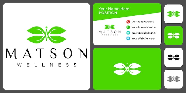 Letter M monogram wellness logo design with business card template.