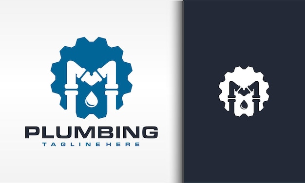 letter M pipe gear logo