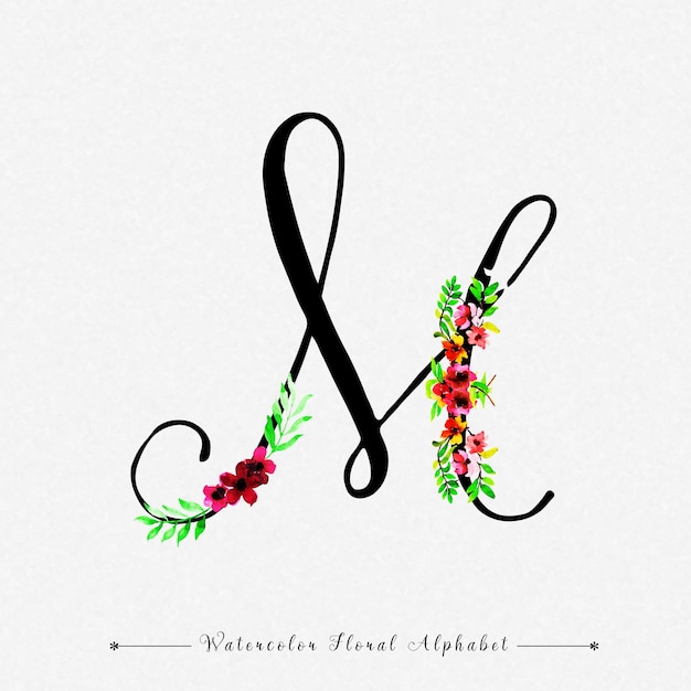 Letter M Watercolor Floral Background