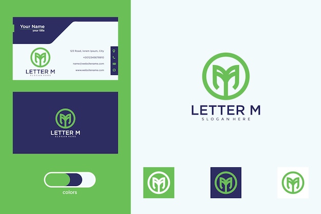 letter m with leaf logo design and business card