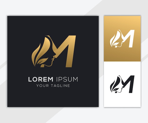 Letter M with luxury natural feminine beauty logo template