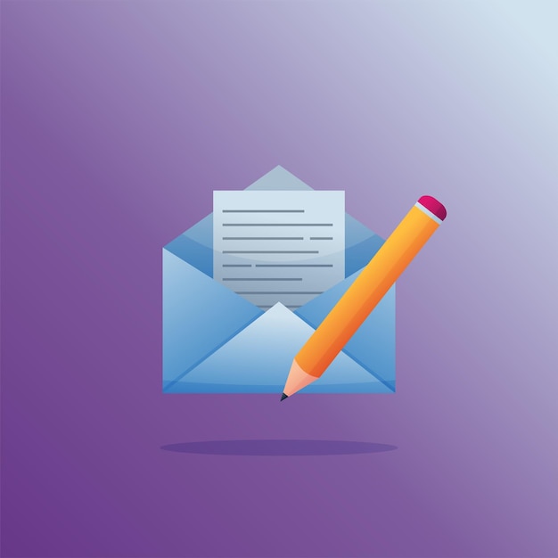 letter mail and pencil gradient object illustration