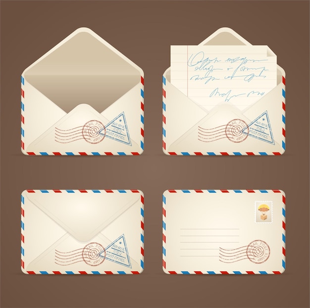 Letter Mail Vintage Set on a Brown Background Vector illustration