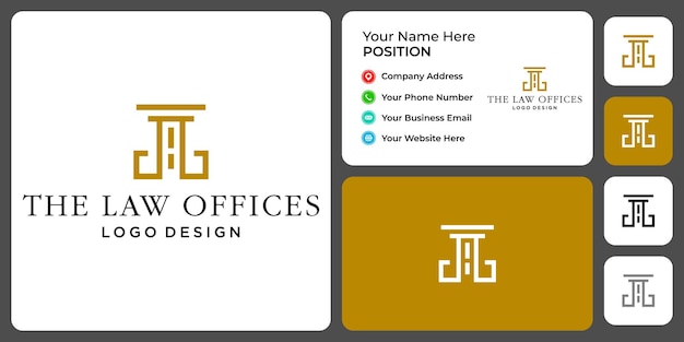 Letter A monogram law logo design with business card template.