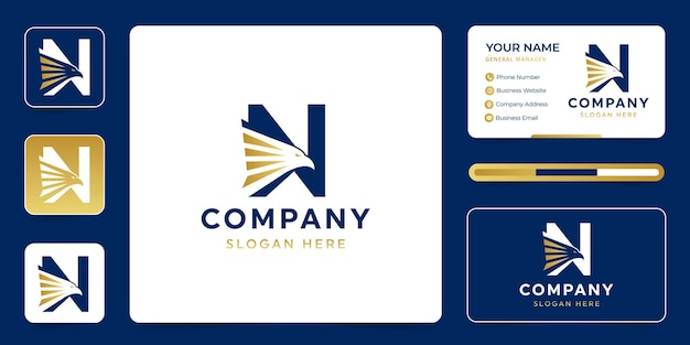 Letter N eagle head logo with business card template