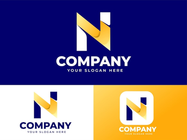 Letter N logo design with gold luxury concept