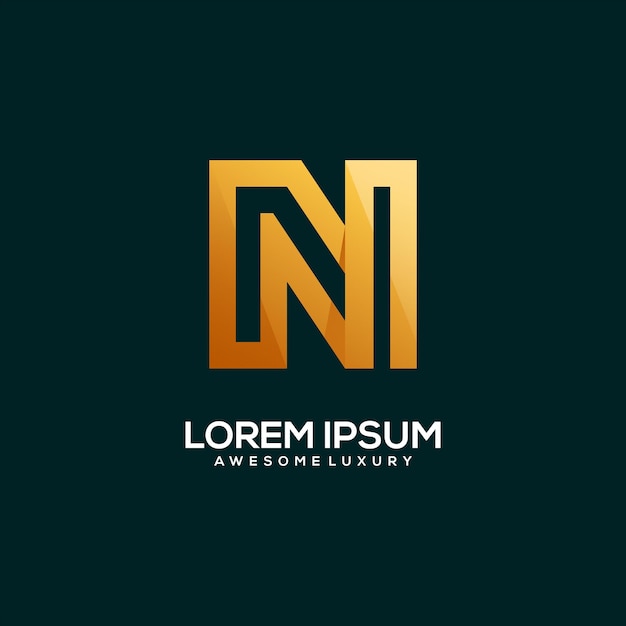 Letter n logo luxury gold color illustration