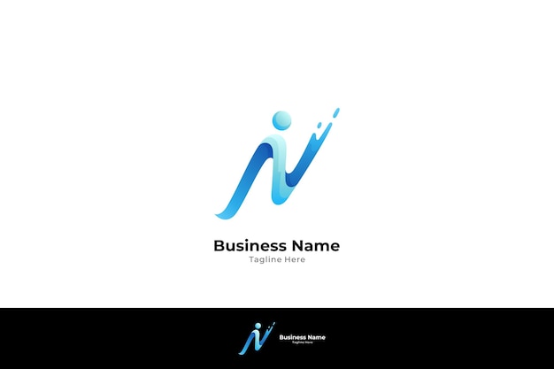 Letter N logo with abstract people shapes and variations of the water splash effect simple modern cheerful abstract 3d design style for either company or individual names starting with N