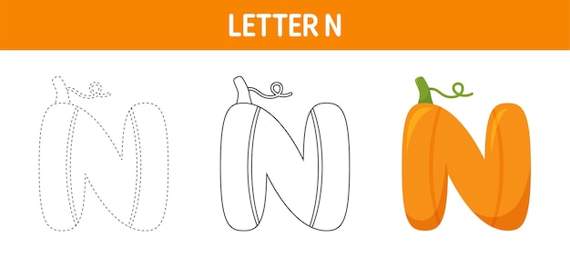 Letter N Pumpkin tracing and coloring worksheet for kids