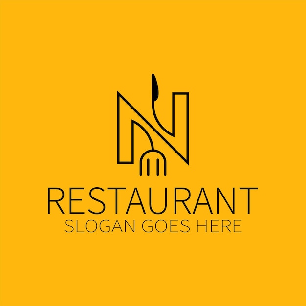 Letter N Restaurant Logo with Fork knife