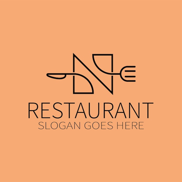 Letter N Restaurant Logo with Fork knife