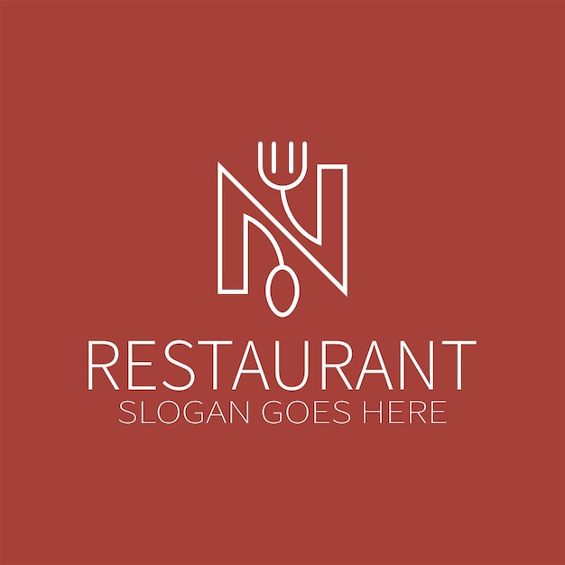 Letter N Restaurant Logo with Fork Spoon