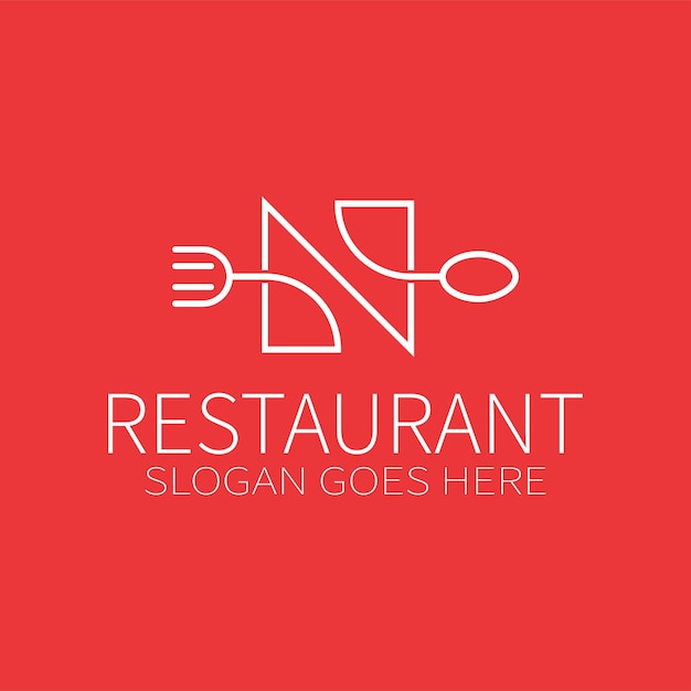 Letter N Restaurant Logo with Fork Spoon