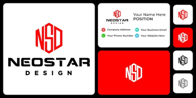 Letter N S D monogram industry logo design with business card template