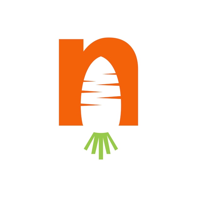 Letter N With Carrot In Negative Space Logo Design Template